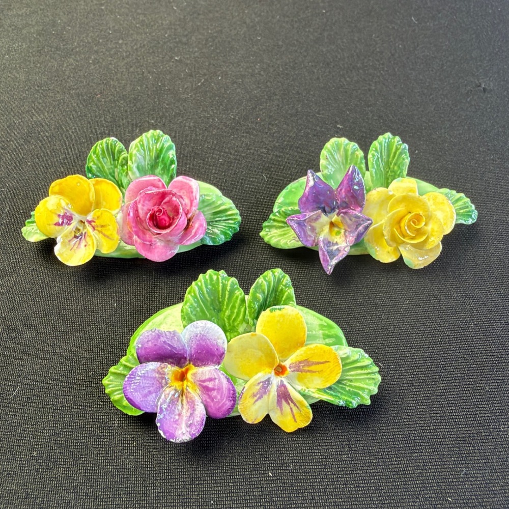 Crown Staffordshire Bone China Floral Place Card Holders Set 3 England Vintage